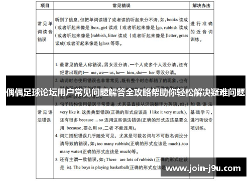 偶偶足球论坛用户常见问题解答全攻略帮助你轻松解决疑难问题